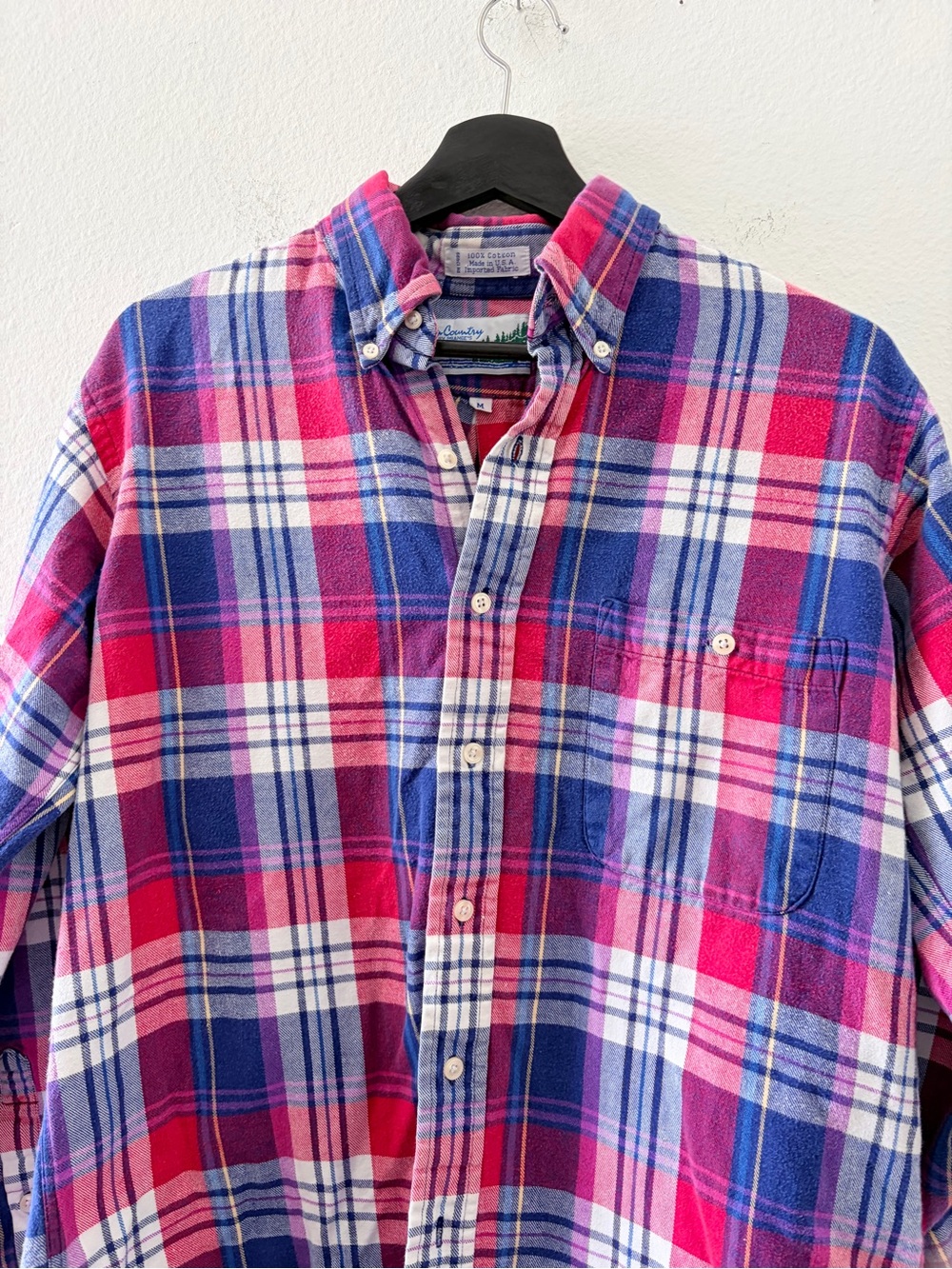Vintage Up country by Prange’s Men's Plaid Button-Down Shirt in Pink & Blue 0223